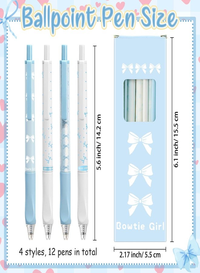 Fuyoooo 12 Pcs Cute Bow Pens Coquette Retractable Gel Pen 0.5mm Fine Point Black Ink Smooth Writing Kawaii Aesthetic Stationery for Girl Women Teacher Office School Journaling Gift(Blue,Style A) - Image 2