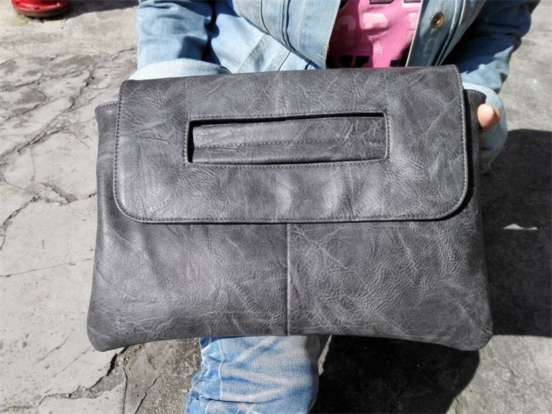 NIGEDU Women Handbags PU Leather Female Clutch Handbag Messenger Bag Large Solid High Capacity (Black) - Image 3