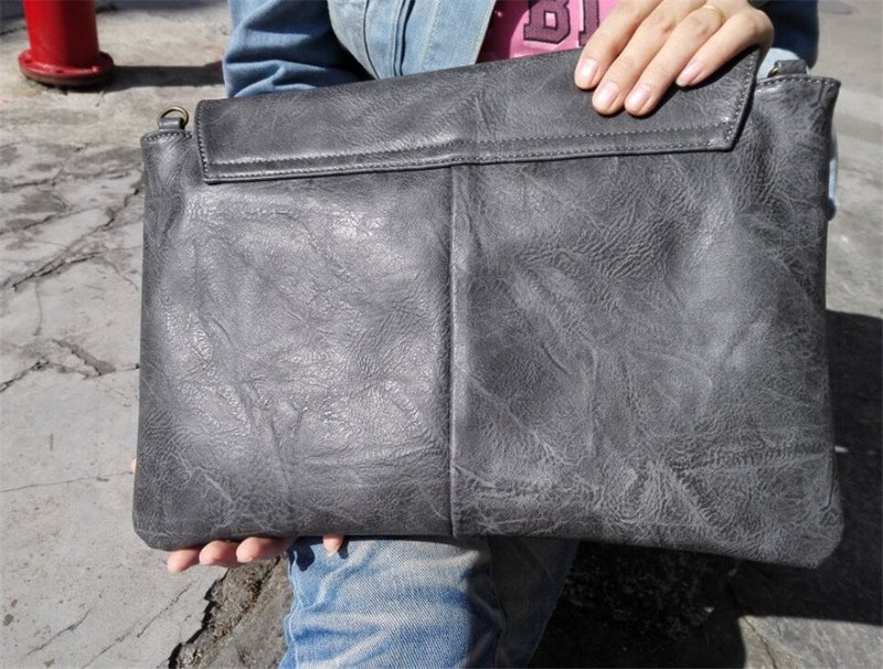 NIGEDU Women Handbags PU Leather Female Clutch Handbag Messenger Bag Large Solid High Capacity (Black) - Image 5