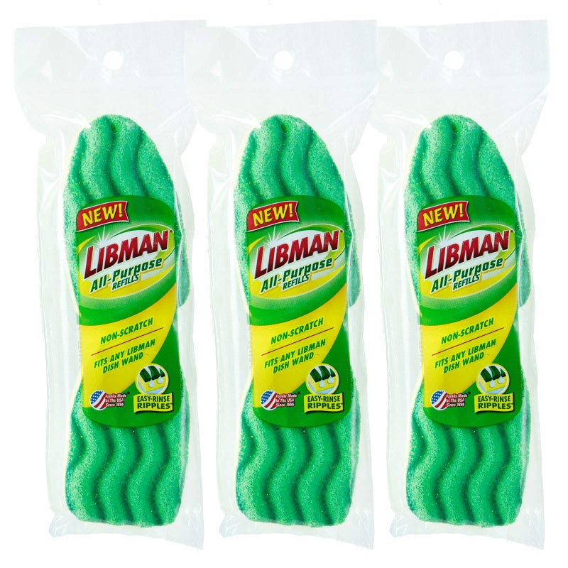 Libman 1484 AllPurpose Scrubbing Dishwand Refills 3 Pack of 2 Sponges Each for 6 Total Sponges Green