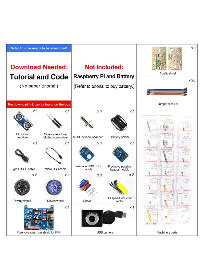 FREENOVE - FREENOVE Three Wheeled Smart Car Kit for Raspberry Pi:  4, B, 3, B plus, A plus , Robot Project, APP Control, Live Video, Ultrasonic Ranging, Camera Servo Wireless RC (Raspberry Pi NOT Included) - Image 1