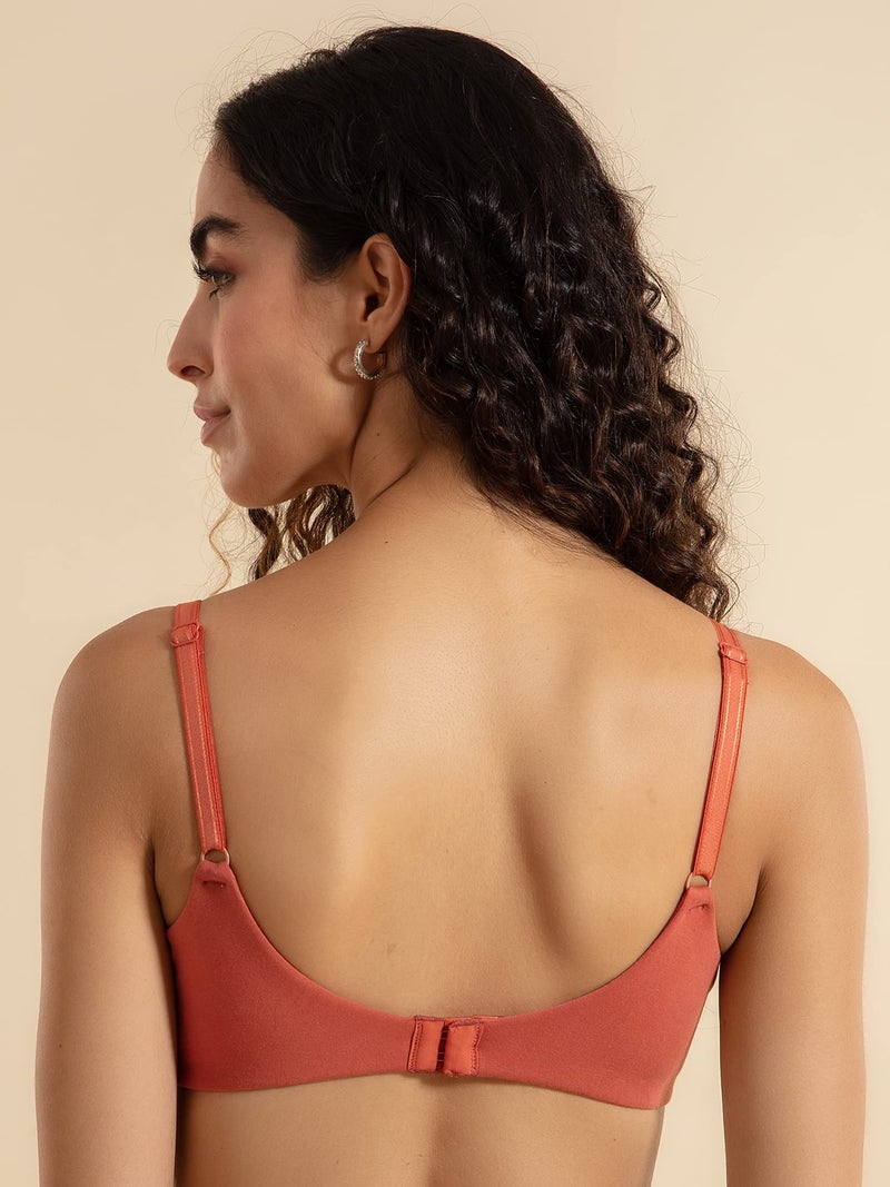 NYKD Wireless Everyday Cotton T-Shirt Bra for Women Daily Use - Wire-Free Shaping Bra, Padded, 3/4th Coverage -NYB094-CARROT-32B - Image 4