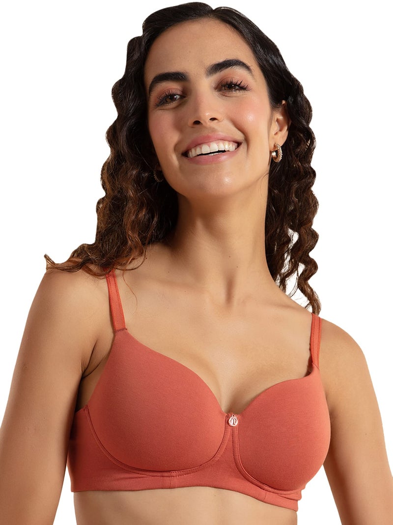 NYKD Wireless Everyday Cotton T-Shirt Bra for Women Daily Use - Wire-Free Shaping Bra, Padded, 3/4th Coverage -NYB094-CARROT-32B - Image 1