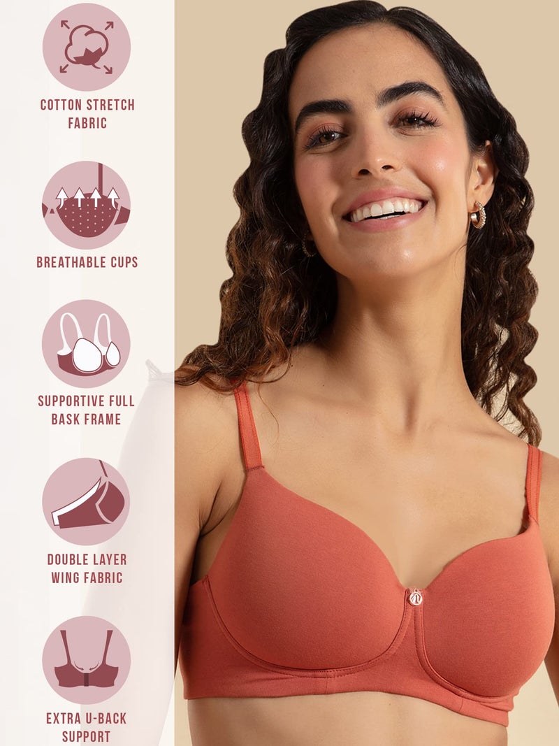 NYKD Wireless Everyday Cotton T-Shirt Bra for Women Daily Use - Wire-Free Shaping Bra, Padded, 3/4th Coverage -NYB094-CARROT-32B - Image 2