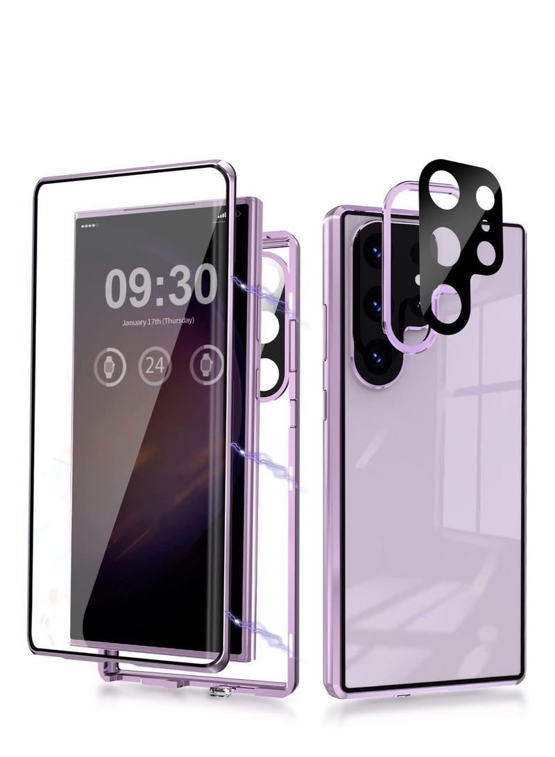 SYOSI Compatible with Samsung Galaxy S23 Ultra Double Sided Case,360 Full body Shockproof Cover[Built-in Screen Protector and Camera Len's Cover]Bumper Metal + Tempered Glass One-piece, Purple - Image 1