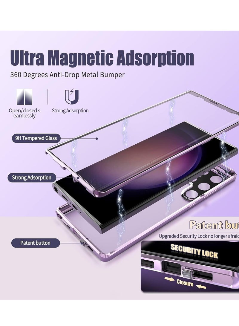 SYOSI Compatible with Samsung Galaxy S23 Ultra Double Sided Case,360 Full body Shockproof Cover[Built-in Screen Protector and Camera Len's Cover]Bumper Metal + Tempered Glass One-piece, Purple - Image 4