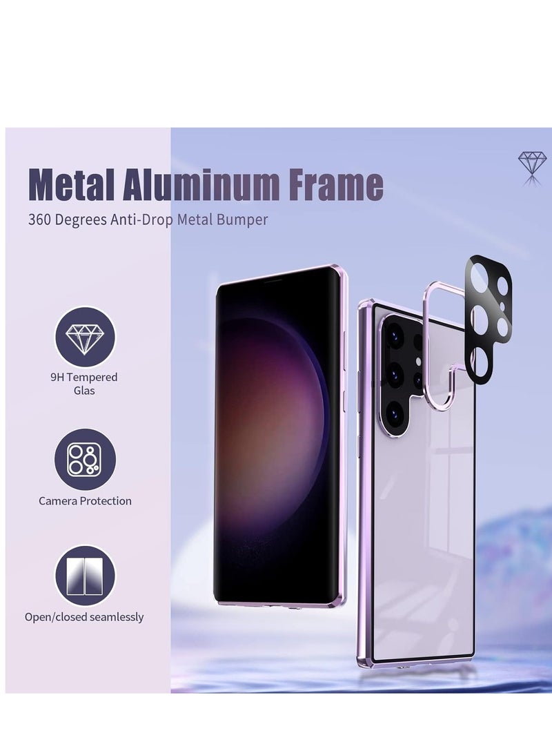 SYOSI Compatible with Samsung Galaxy S23 Ultra Double Sided Case,360 Full body Shockproof Cover[Built-in Screen Protector and Camera Len's Cover]Bumper Metal + Tempered Glass One-piece, Purple - Image 2