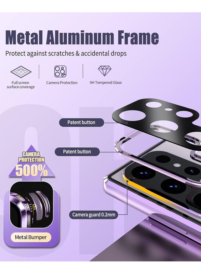 SYOSI Compatible with Samsung Galaxy S23 Ultra Double Sided Case,360 Full body Shockproof Cover[Built-in Screen Protector and Camera Len's Cover]Bumper Metal + Tempered Glass One-piece, Purple - Image 5