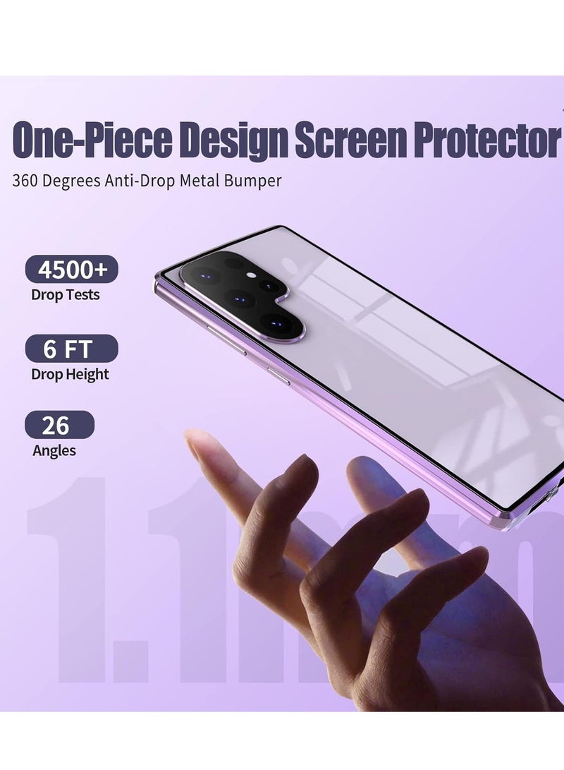 SYOSI Compatible with Samsung Galaxy S23 Ultra Double Sided Case,360 Full body Shockproof Cover[Built-in Screen Protector and Camera Len's Cover]Bumper Metal + Tempered Glass One-piece, Purple - Image 3