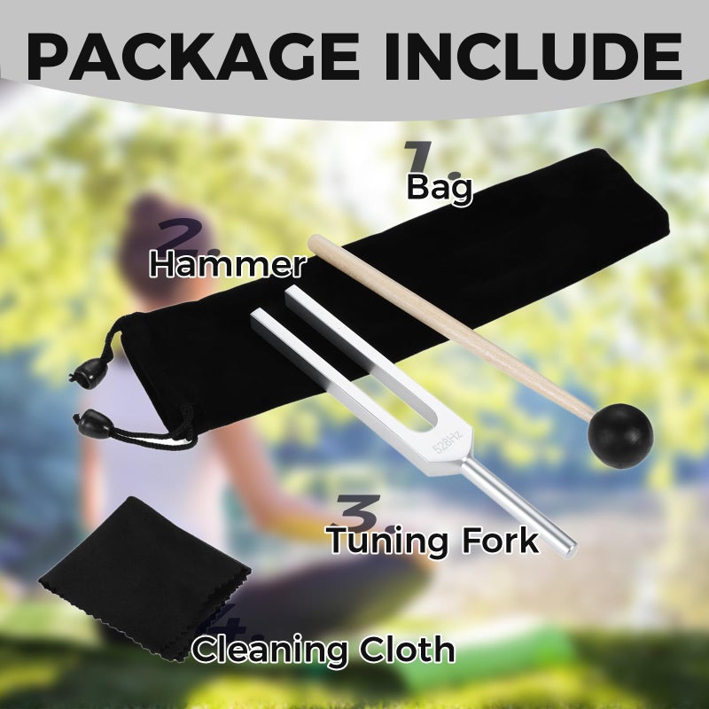 DRELD 528 Hz Tuning Fork with Silicone Hammer and Cleaning Cloth for Healing, Stress Relief, Musical Instrument, Relaxation - Image 3