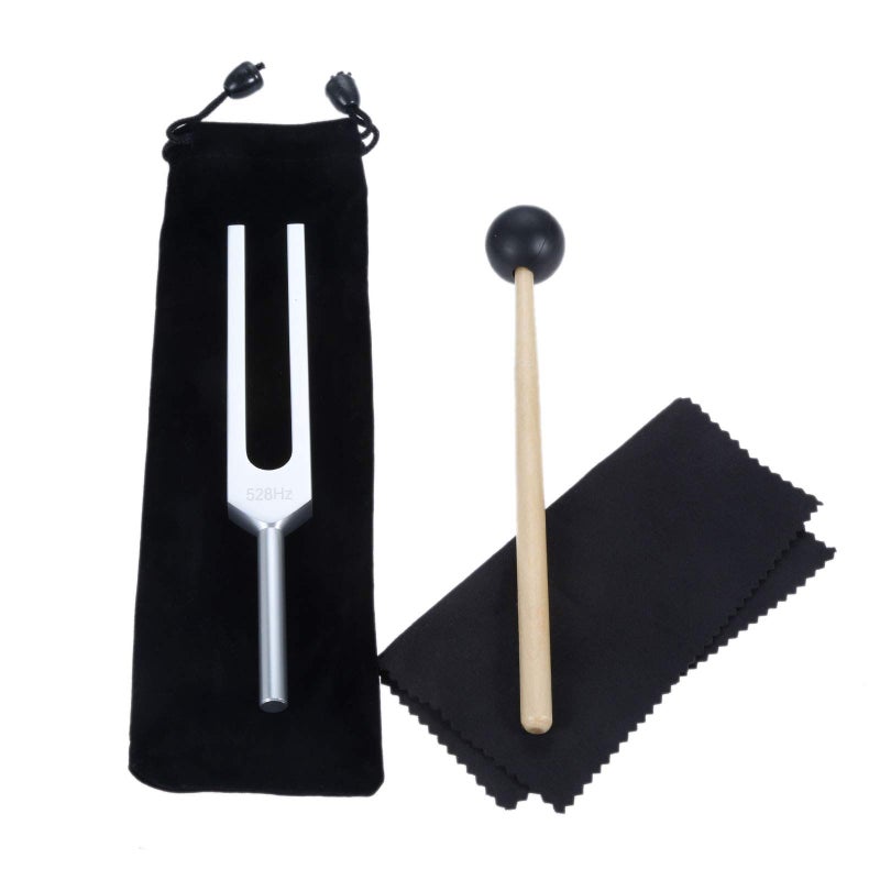 DRELD 528 Hz Tuning Fork with Silicone Hammer and Cleaning Cloth for Healing, Stress Relief, Musical Instrument, Relaxation - Image 1