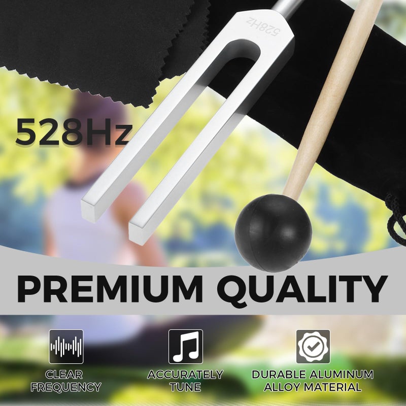 DRELD 528 Hz Tuning Fork with Silicone Hammer and Cleaning Cloth for Healing, Stress Relief, Musical Instrument, Relaxation - Image 4