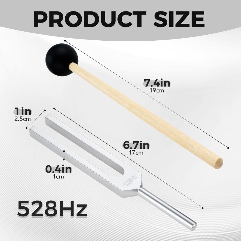 DRELD 528 Hz Tuning Fork with Silicone Hammer and Cleaning Cloth for Healing, Stress Relief, Musical Instrument, Relaxation - Image 2