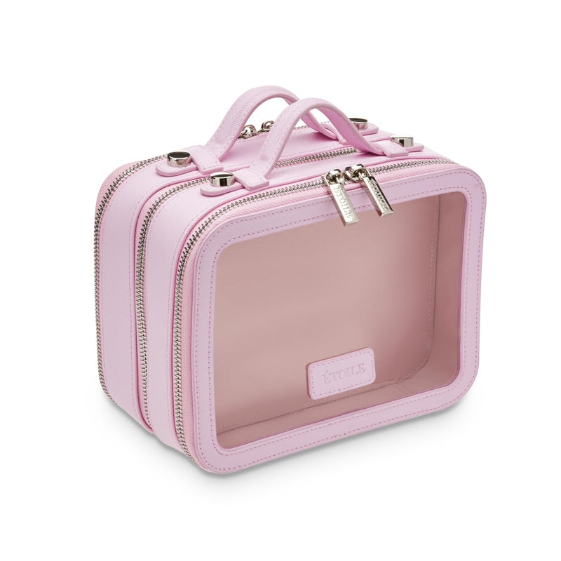 ETOILE Small Twin Cosmetic Case Lavender Pink Dual Compartment Cosmetic Beauty Organizer Toiletry Case - Image 2
