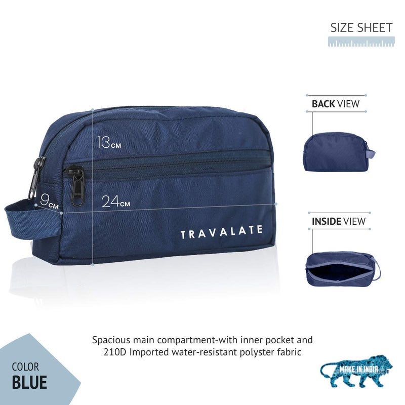 TRAVALATE ® Polyester Toiletry Bag Makeup Shaving Kit Pouch | Aider Rust Polyester Travel Kit Bag with Belt for Men and Women (Blue_TR1319) - Image 2
