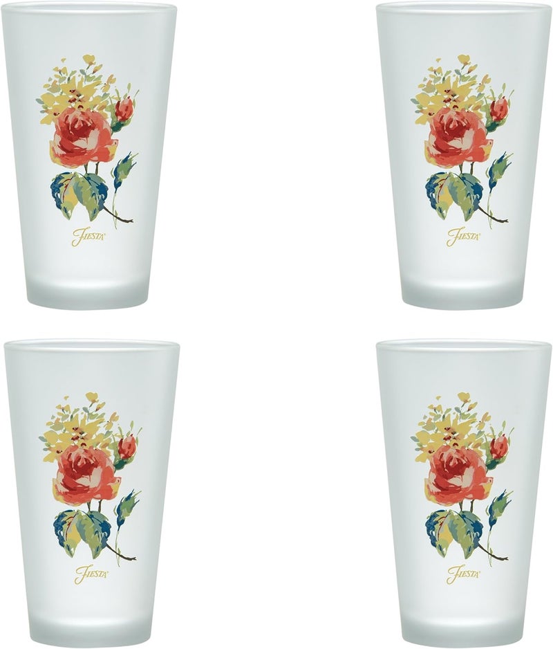 Culver Officially Licensed Fiesta Floral Bouquet 16Ounce Frosted Tapered Cooler Glass Set of 4 452FLOR02154DS - Image 1