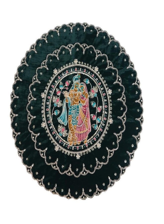 Cuzenal® Velvet Pearl Puja Handkerchief Round 20 Inch Decorative Pooja Thali Cloth Cover for Festival Temple Wedding and Religious Ceremonies Soft Velvet Fabric with Elegant Pearl Embroidery Design - Image 1