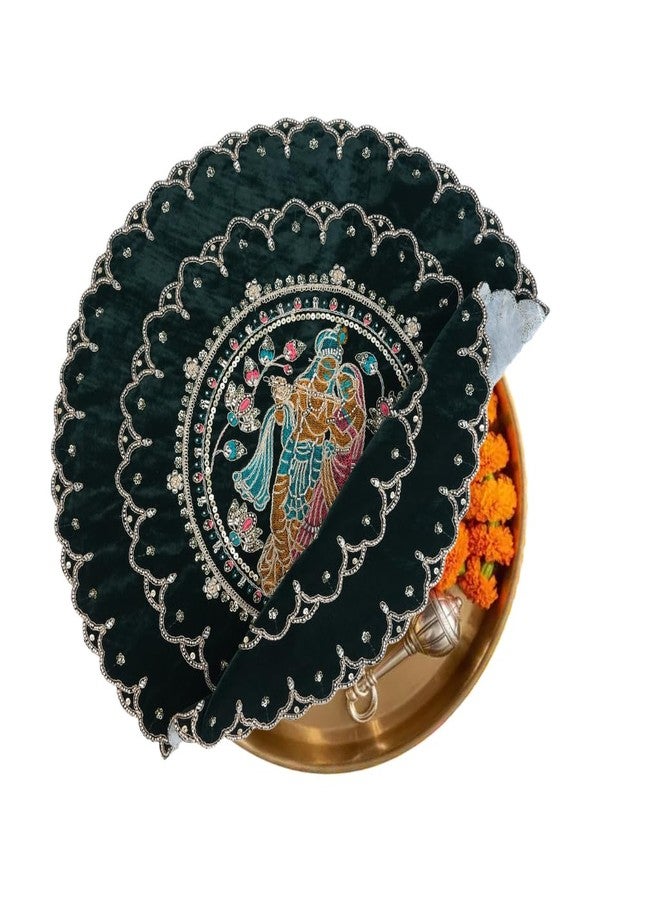 Cuzenal® Velvet Pearl Puja Handkerchief Round 20 Inch Decorative Pooja Thali Cloth Cover for Festival Temple Wedding and Religious Ceremonies Soft Velvet Fabric with Elegant Pearl Embroidery Design - Image 4