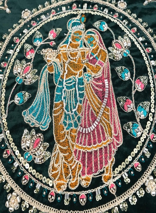 Cuzenal® Velvet Pearl Puja Handkerchief Round 20 Inch Decorative Pooja Thali Cloth Cover for Festival Temple Wedding and Religious Ceremonies Soft Velvet Fabric with Elegant Pearl Embroidery Design - Image 5