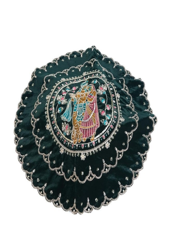 Cuzenal® Velvet Pearl Puja Handkerchief Round 20 Inch Decorative Pooja Thali Cloth Cover for Festival Temple Wedding and Religious Ceremonies Soft Velvet Fabric with Elegant Pearl Embroidery Design - Image 3