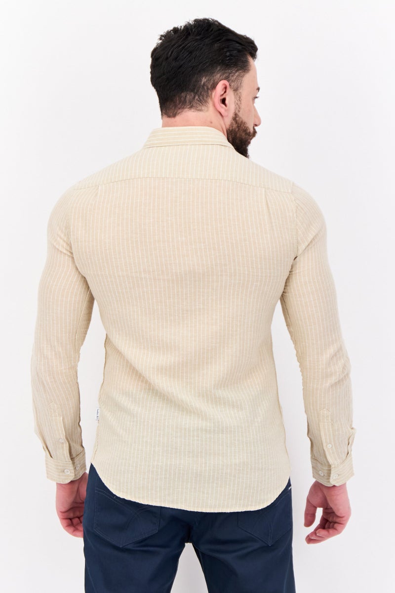 Peter Werth Men Regular Fit Stripe Print Long Sleeves Casual Shirt, Beige - Image 3