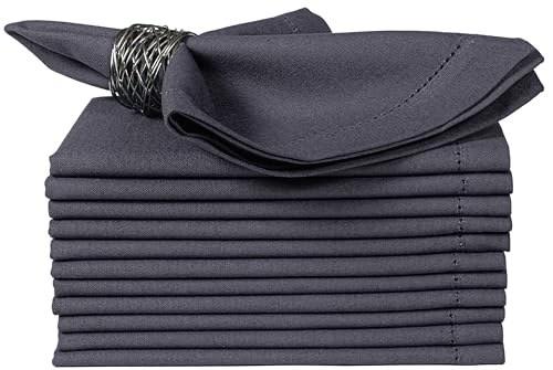 Bedding Craft Cotton Cloth Dinner Napkins Set of 12  18x18 Steel Grey with Hemstitched Mitered Corners  Machine Washable Reusable Napkins for Thanksgiving  Christmas - Image 1