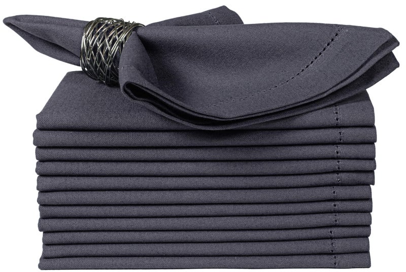 Bedding Craft Cotton Cloth Dinner Napkins Set of 12  18x18 Steel Grey with Hemstitched Mitered Corners  Machine Washable Reusable Napkins for Thanksgiving  Christmas - Image 3