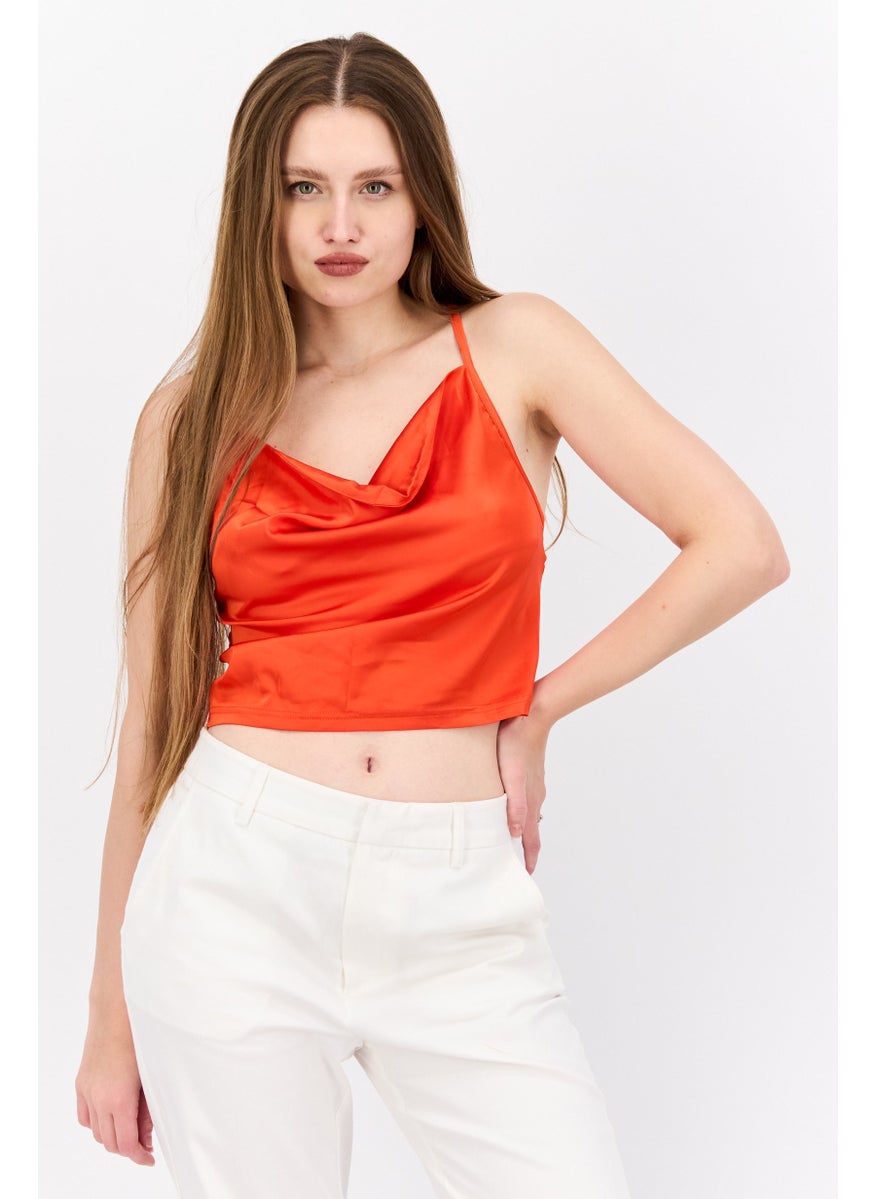 Parisian Tall - Women Cowl Neck Sleeveless Plain Tank Top, Orange - Image 1