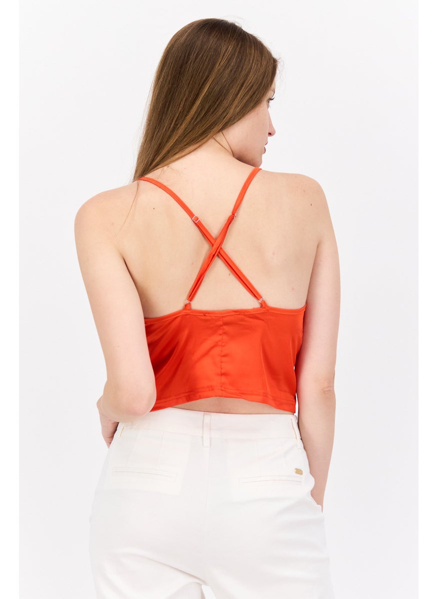 Parisian Tall - Women Cowl Neck Sleeveless Plain Tank Top, Orange - Image 1