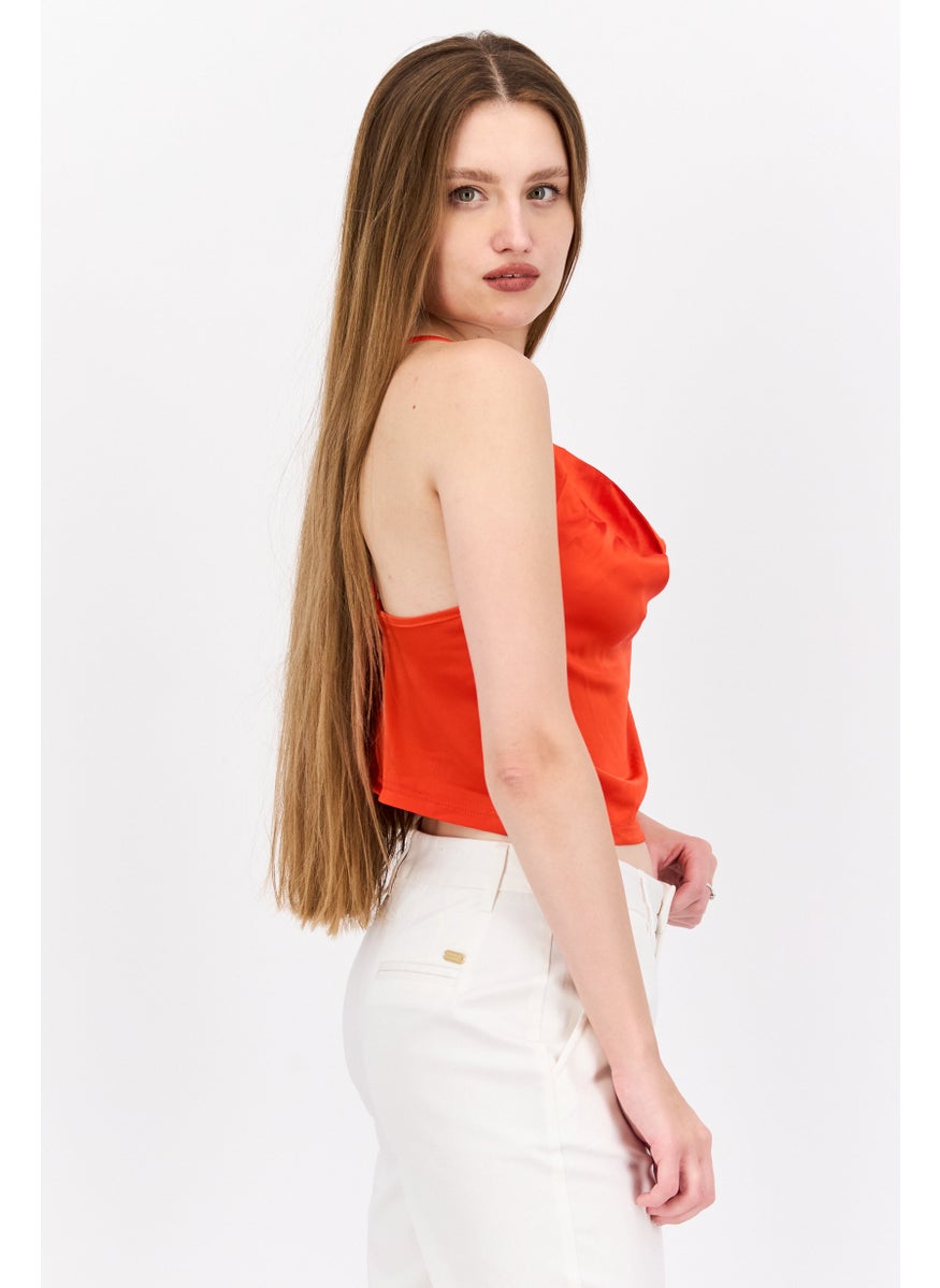 Parisian Tall - Women Cowl Neck Sleeveless Plain Tank Top, Orange - Image 1