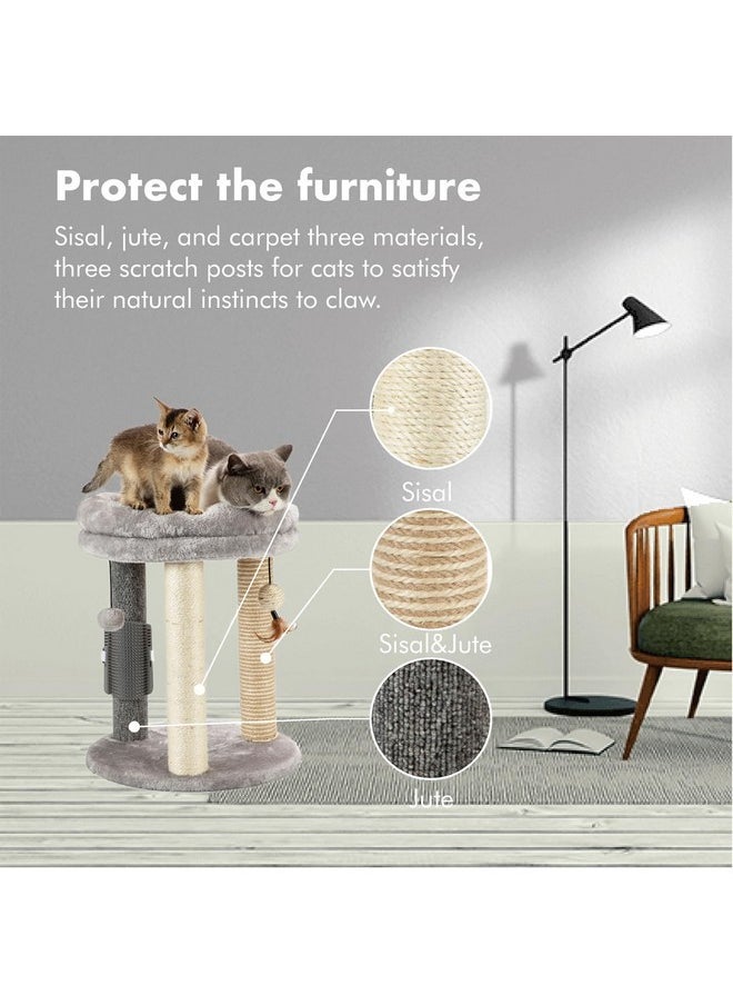 MECOOL MECOOL 4in1 Small Cat Tree,Scratching Post with Tower Soft Bed, Sisal Carpet Jute Posts with Three Hanging Ball Toys and Massage Brush for Indoor Cats and Kittens  - Image 3