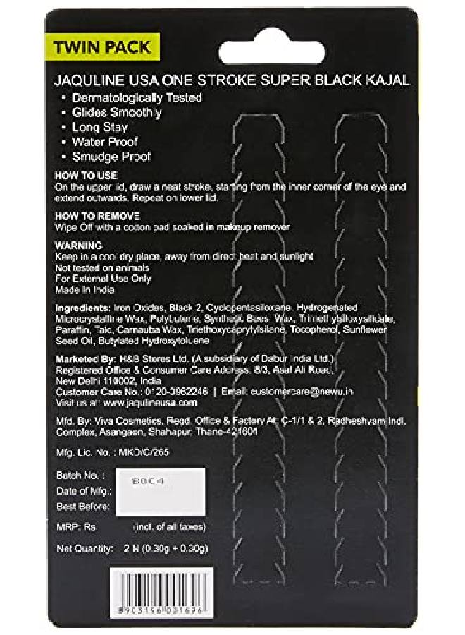 Jaquline USA كاجال أونستروك سوبر بلاك توين باك مقاوم للتلطخ ومقاوم للماء أسود (عبوة من 2) 0.30غ + 0.30غ = 0.60غ - Image 4