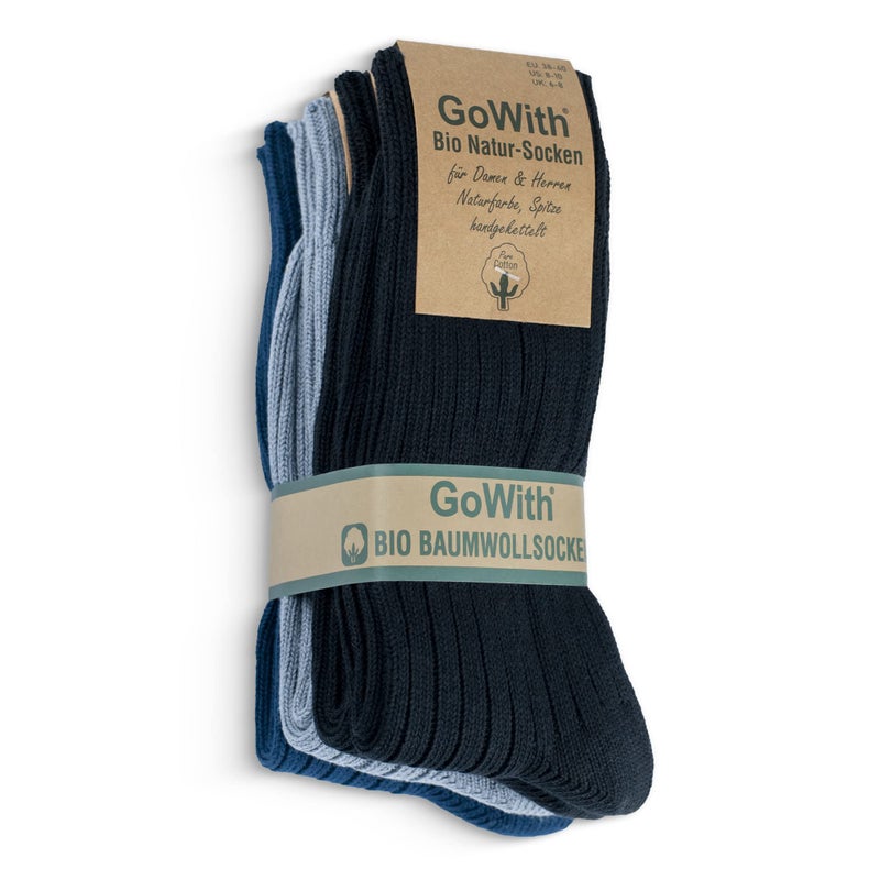 GoWith 4 Pairs Unisex Natural 97% Cotton Crew Socks, Comfy Cozy Breathable Seamless Casual Socks for Men & Women, Multicolor-3, Medium, Model 3012 - Image 1