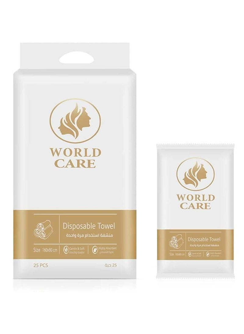 WORLD CARE Disposable Towels 80 x 160 cm  Highly Absorbent  Gentle and Soft  25 Pieces  - Image 1