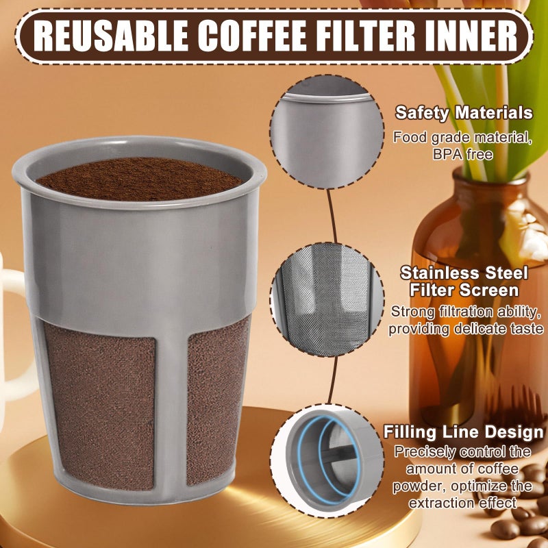 Podoy K250 Extra Reusable Coffee Inner Filter for Compatible with Keurigg My K Cup 2.0 K300 K350 K375 K400 K450 K475 Universal Grey (Pack of 6) with Coffee Spoon - Image 2