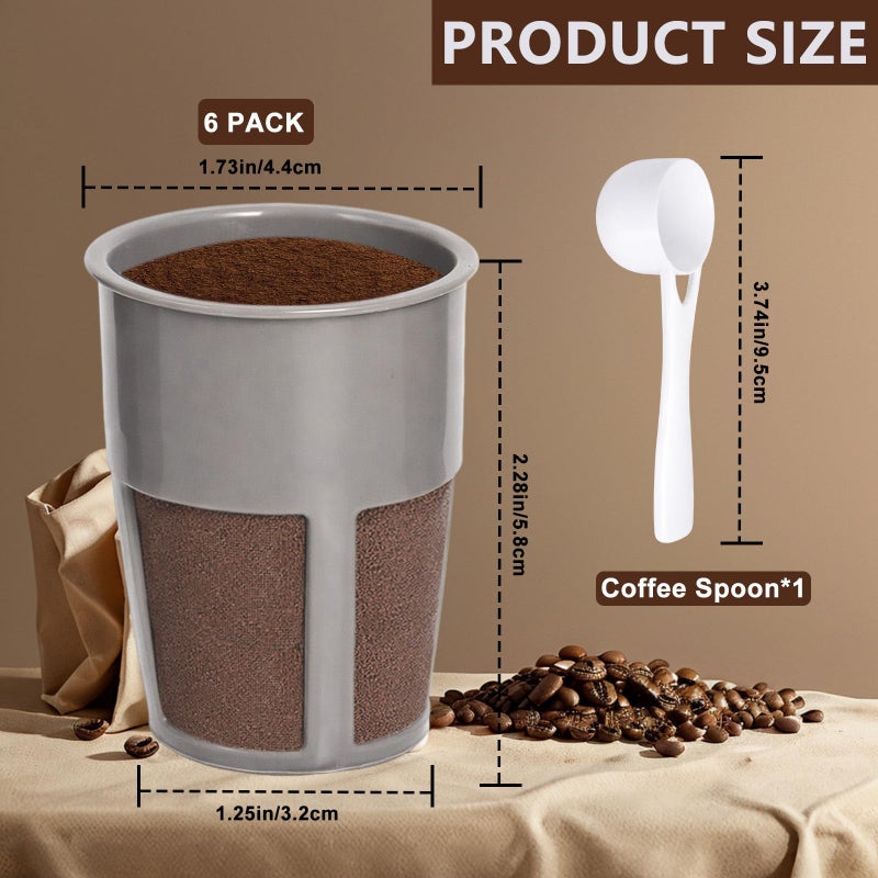 Podoy K250 Extra Reusable Coffee Inner Filter for Compatible with Keurigg My K Cup 2.0 K300 K350 K375 K400 K450 K475 Universal Grey (Pack of 6) with Coffee Spoon - Image 4