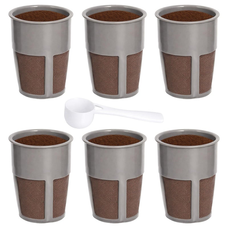 Podoy K250 Extra Reusable Coffee Inner Filter for Compatible with Keurigg My K Cup 2.0 K300 K350 K375 K400 K450 K475 Universal Grey (Pack of 6) with Coffee Spoon - Image 1