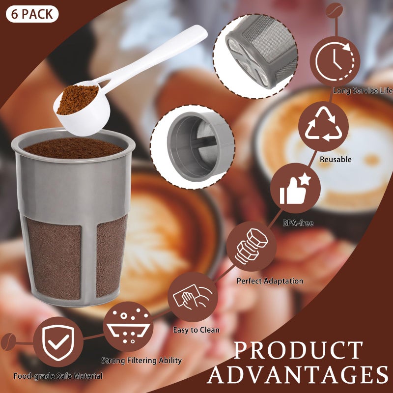 Podoy K250 Extra Reusable Coffee Inner Filter for Compatible with Keurigg My K Cup 2.0 K300 K350 K375 K400 K450 K475 Universal Grey (Pack of 6) with Coffee Spoon - Image 5