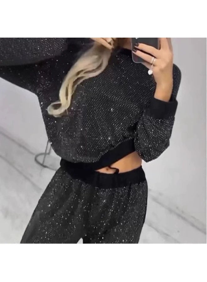 general Women's starry sky dress with numerous stars, long-sleeved round-neck loose top, loose pants, two-piece set with drawstring waistband - Image 5