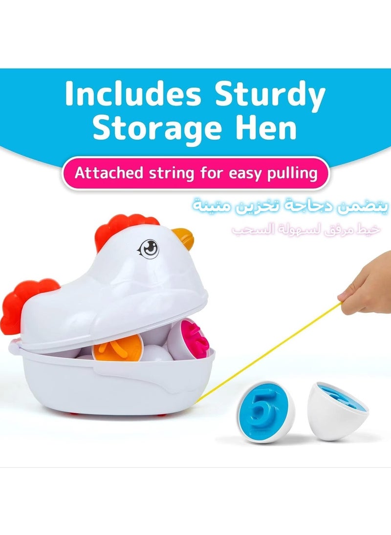 Mr. Penda Chicken Toy Set Matching Eggs, Egg Toys Sorter with 12 Eggs, Sensory Learning Fine Motor Skills Toys, Educational Montessori Toys for 3+ Years Old Babies (Numbers, Random Color)  - Image 2