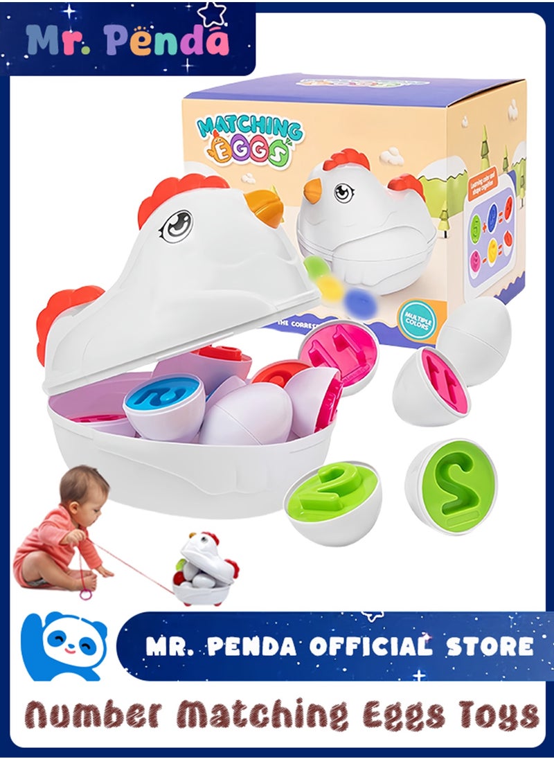 Mr. Penda Chicken Toy Set Matching Eggs, Egg Toys Sorter with 12 Eggs, Sensory Learning Fine Motor Skills Toys, Educational Montessori Toys for 3+ Years Old Babies (Numbers, Random Color)  - Image 1