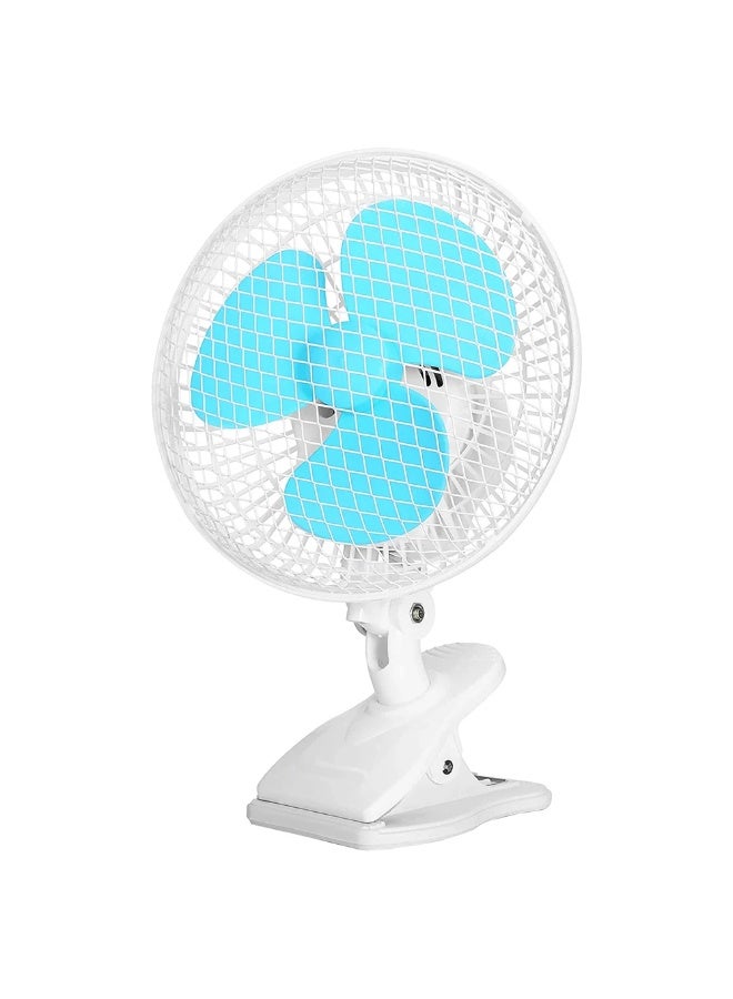 مروحة بمشبك متذبذبة 6 بوصة مع تحكم بسرعتين، أبيض/أزرق