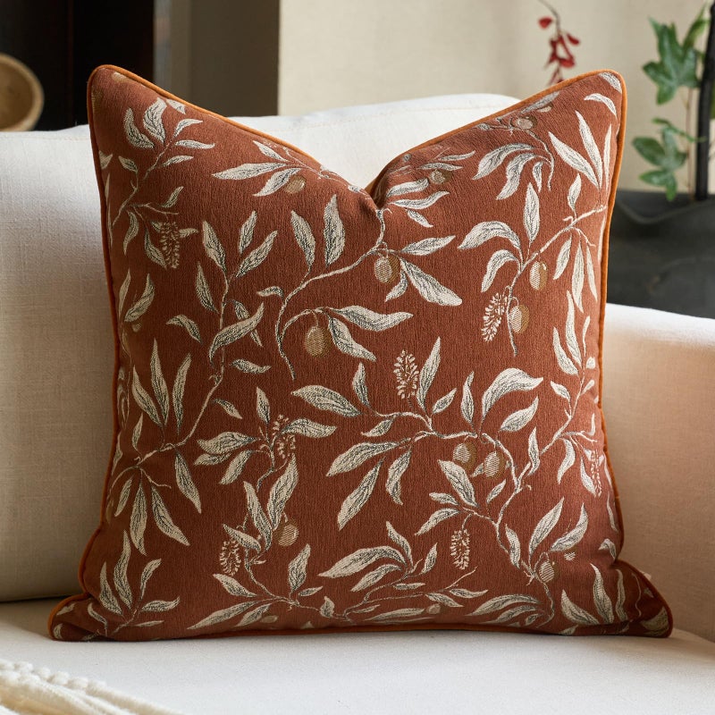 Alerfa Orange Floral Throw Pillow Cover 20 x 20 Inch Sqaure Luxury Decorative Pillow Cover for Couch Living Room Bedroom - Image 1