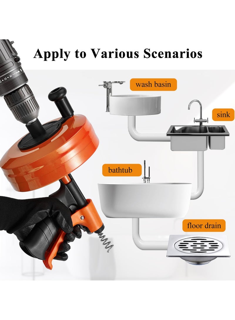 XICEN Drain Auger, Plumbing Drain Snake, Flexible Plumbing Snake Use Manually or Powered for Bathtub Drain, Bathroom Sink, Kitchen Cleaning - Image 3