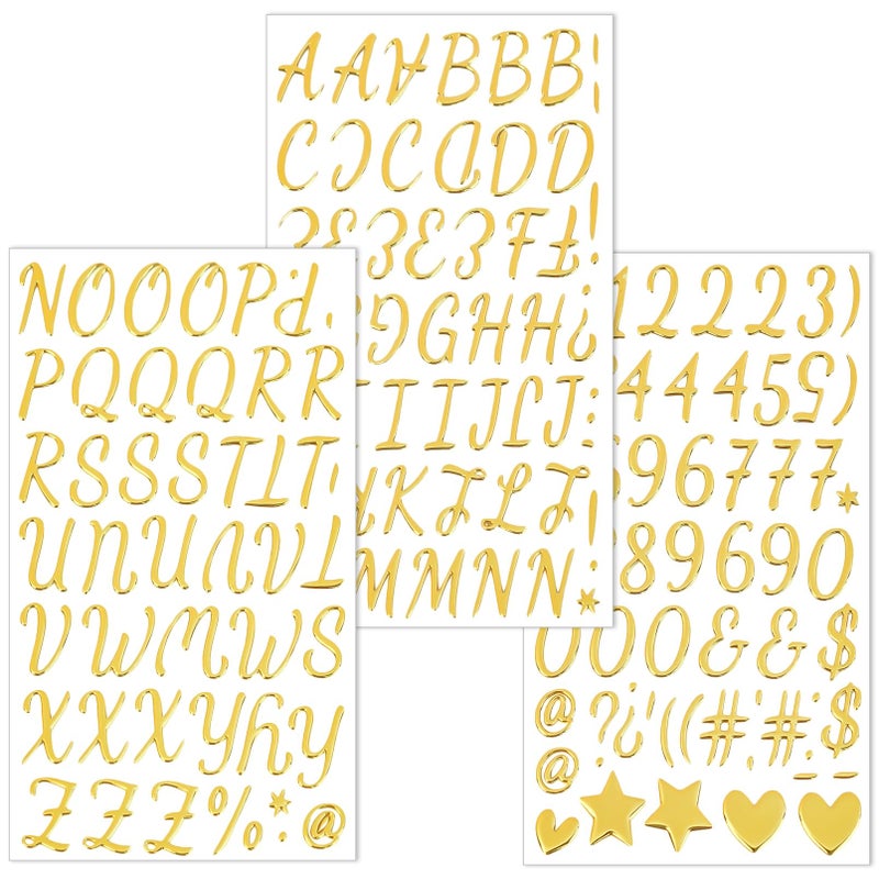 sodknow Gold Puffy Letter and Number Stickers 1 inch Gold 3D Alphabet Letter Stickers Golden Foam Stickers for Scrapbooking Sign Graduation Cap Decor DIY (Cursive Script (3 Sheets)) - Image 1