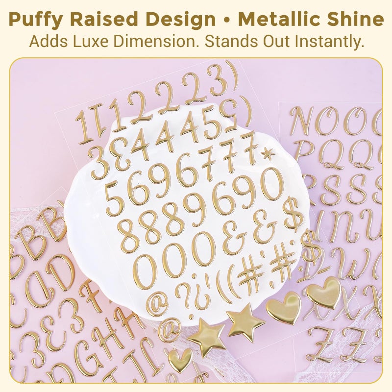 sodknow Gold Puffy Letter and Number Stickers 1 inch Gold 3D Alphabet Letter Stickers Golden Foam Stickers for Scrapbooking Sign Graduation Cap Decor DIY (Cursive Script (3 Sheets)) - Image 2