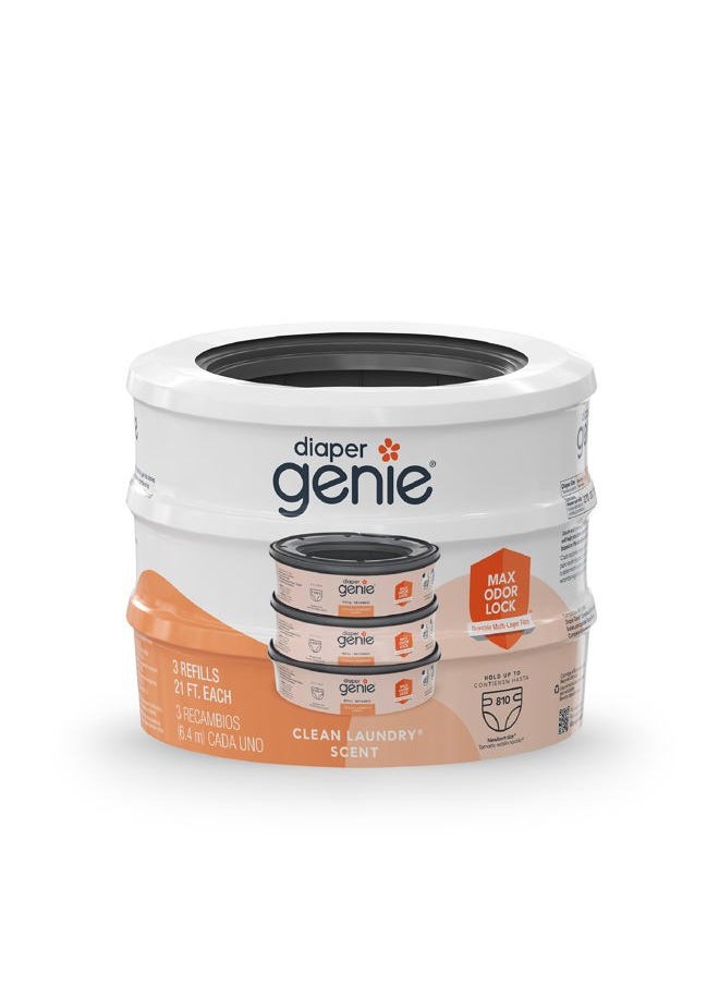 Diaper Genie Bags Refills 270 Count (Pack of 3) Clean Laundry Scent | Diaper Pail Refills with Max Odor Lock | Holds up to 810 Newborn Diapers  - Image 1