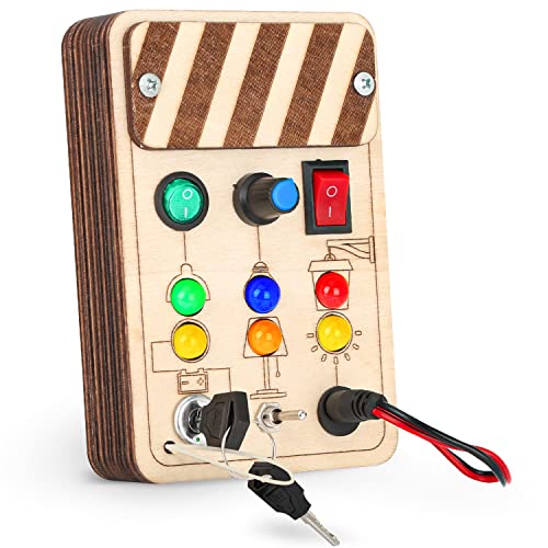 Joyreal Wooden Montessori Busy Board Toddler Sensory Toys LED Light Switch Travel Toys for 2 Year Old Boy - Image 1