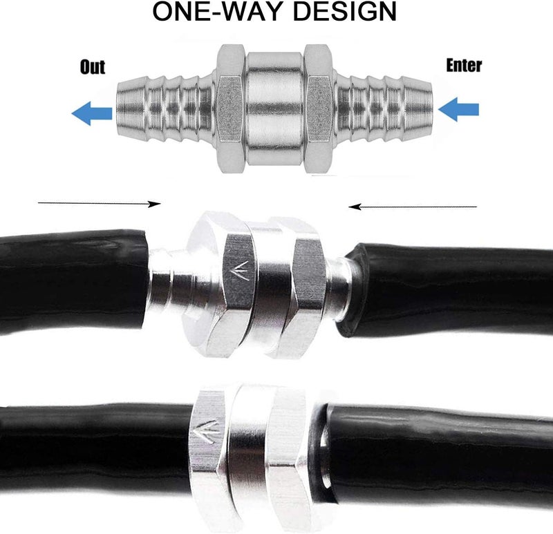 JONMON 5/8 Inch 16mm Non-Return One Way Aluminium Alloy Silver Fuel Line Check Valve Air Oil Petrol Diesel Water for Snowmobile Motorcycle Automotive Car Truck Tractor,2 Packs - Image 4