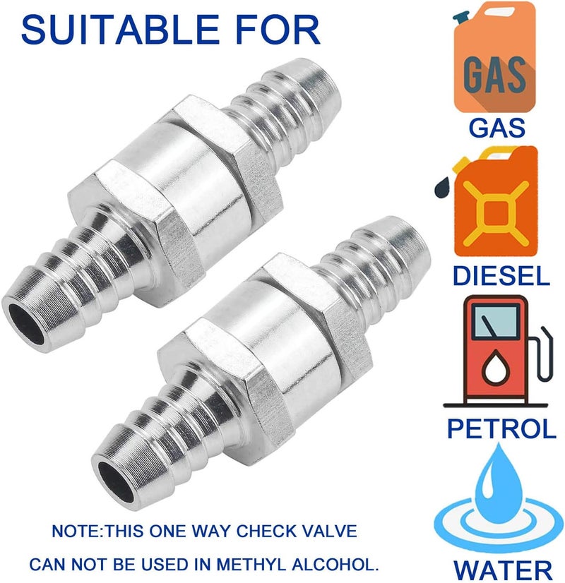JONMON 5/8 Inch 16mm Non-Return One Way Aluminium Alloy Silver Fuel Line Check Valve Air Oil Petrol Diesel Water for Snowmobile Motorcycle Automotive Car Truck Tractor,2 Packs - Image 3